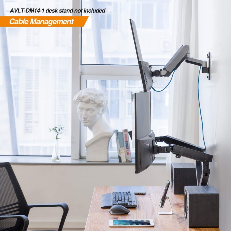 AVLT Single Extended 13"-32" Wall Mount - Curved/ Flat Monitor, Full Motion Height Swivel Tilt Rotation Adjustable Arm - VESA/Cable Management - Image 5